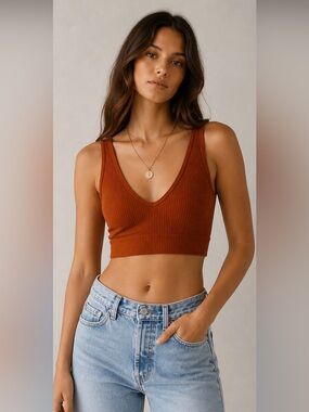Free People Intimately Ribbed Brami Cropped Tank Top - Rust